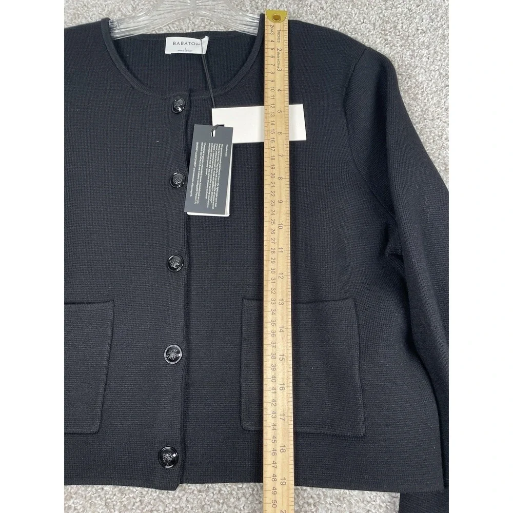 Aritzia Babaton Notable Cardigan Sweater Black Crop Knit Pockets Women Sz Large